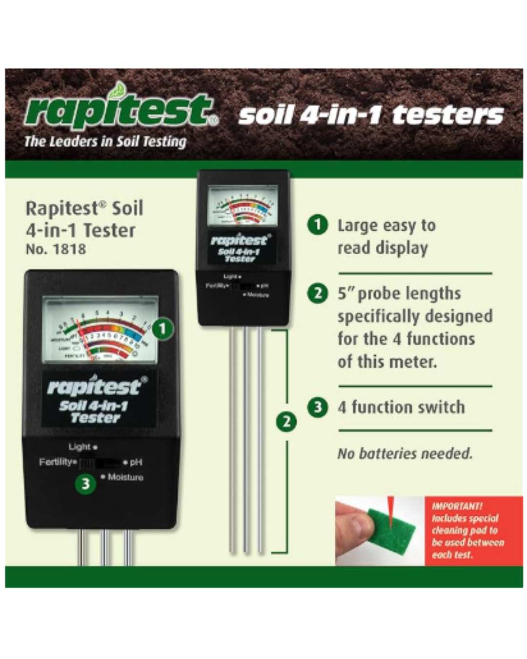 Luster Leaf 1818 Rapitest Mini 4-in-1 Soil Tester