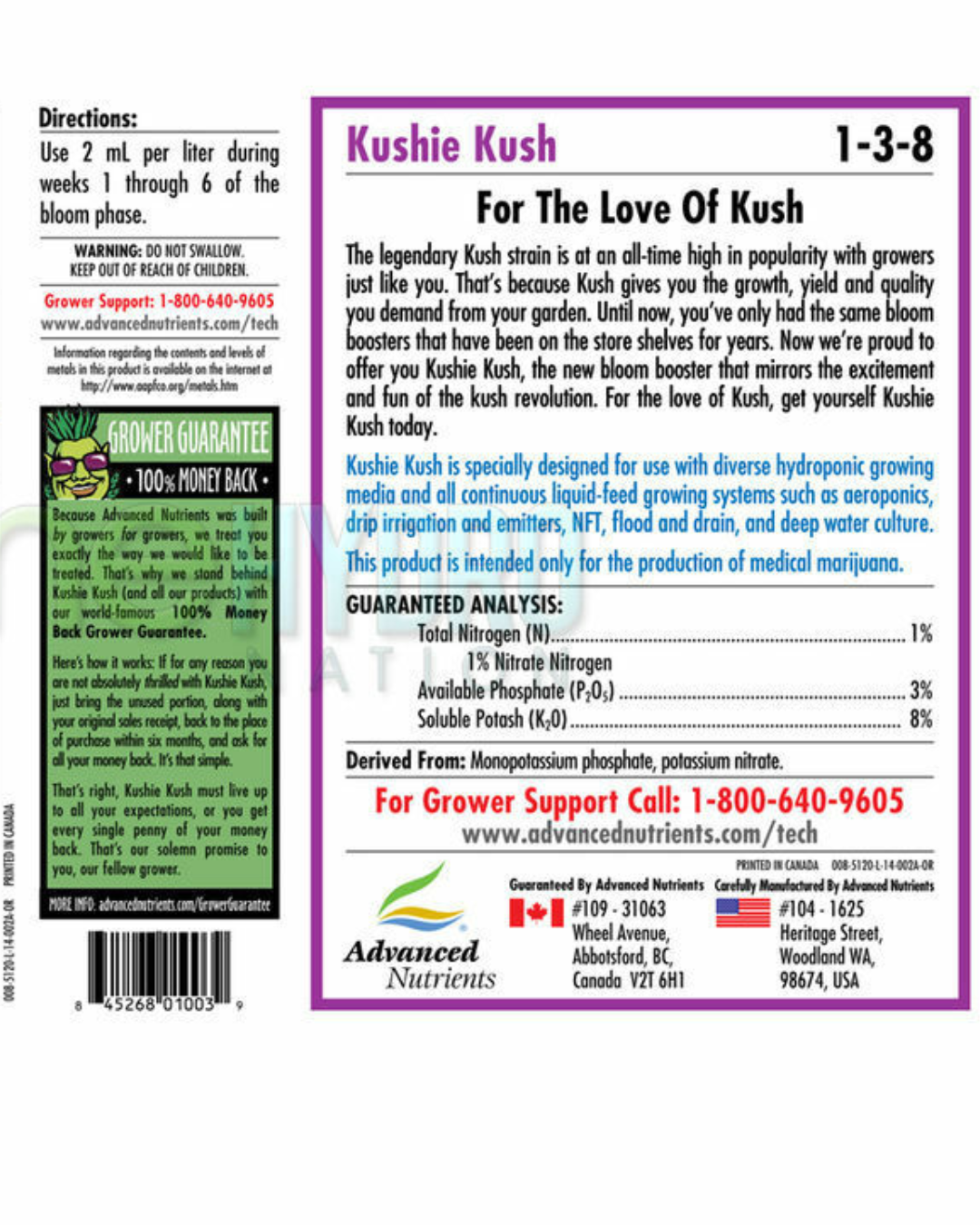 Kushie Kush Bloom Booster Fertilizer 1-3-8 (1L)